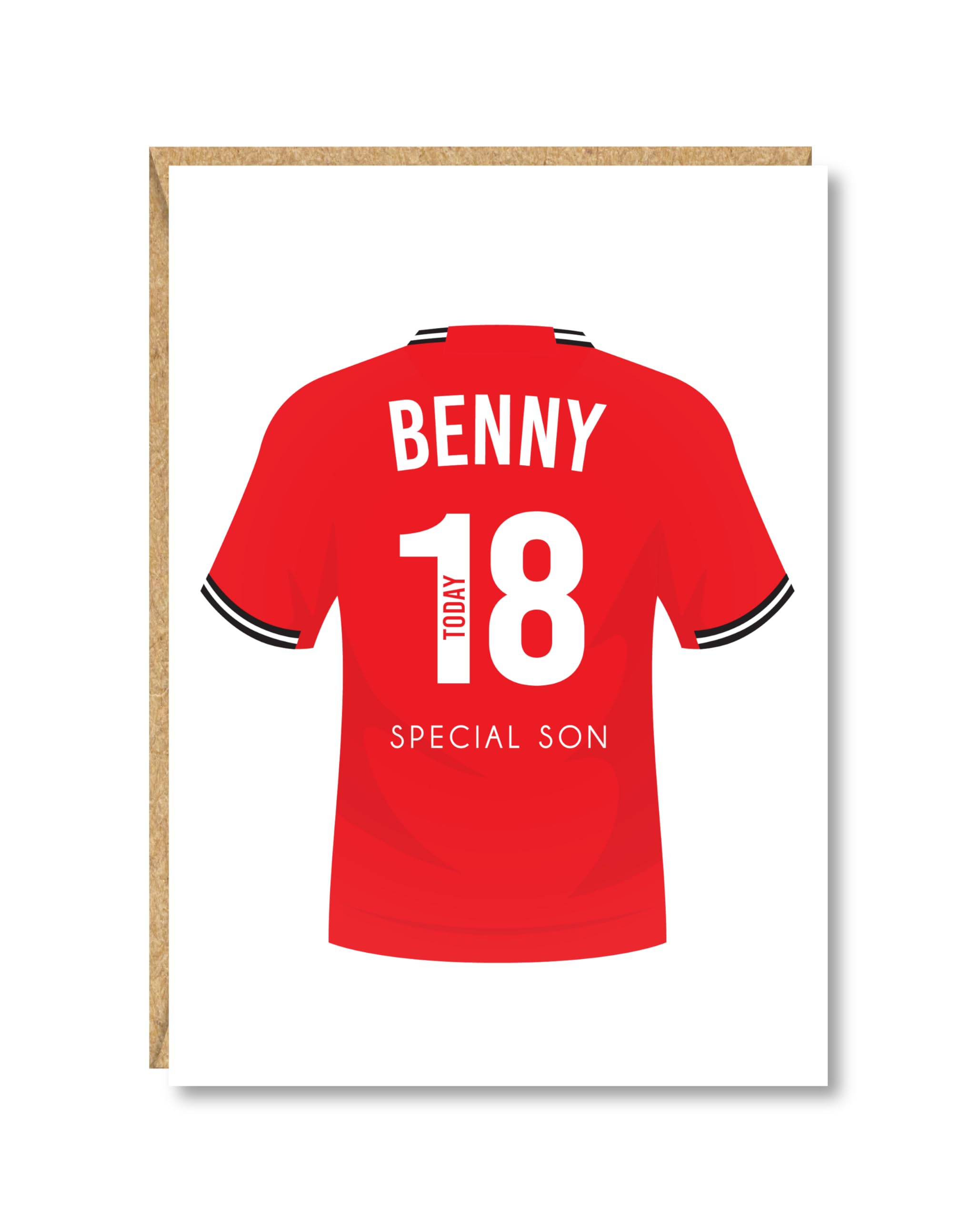 Large A5 Personalised Football Birthday Card, Manchester United Colours, 18th, 21st, 30th, 40th, 50th, 60th, 70th, 80th, Son, Grandson, Nephew, Friend, Dad, Uncle