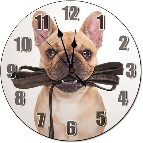 Reloj de pared Bulldog francés Bulldog, silencioso, funciona con pilas, fácil de leer, decorativo para cocina, dormitorio, baño, sala de estar, 10
