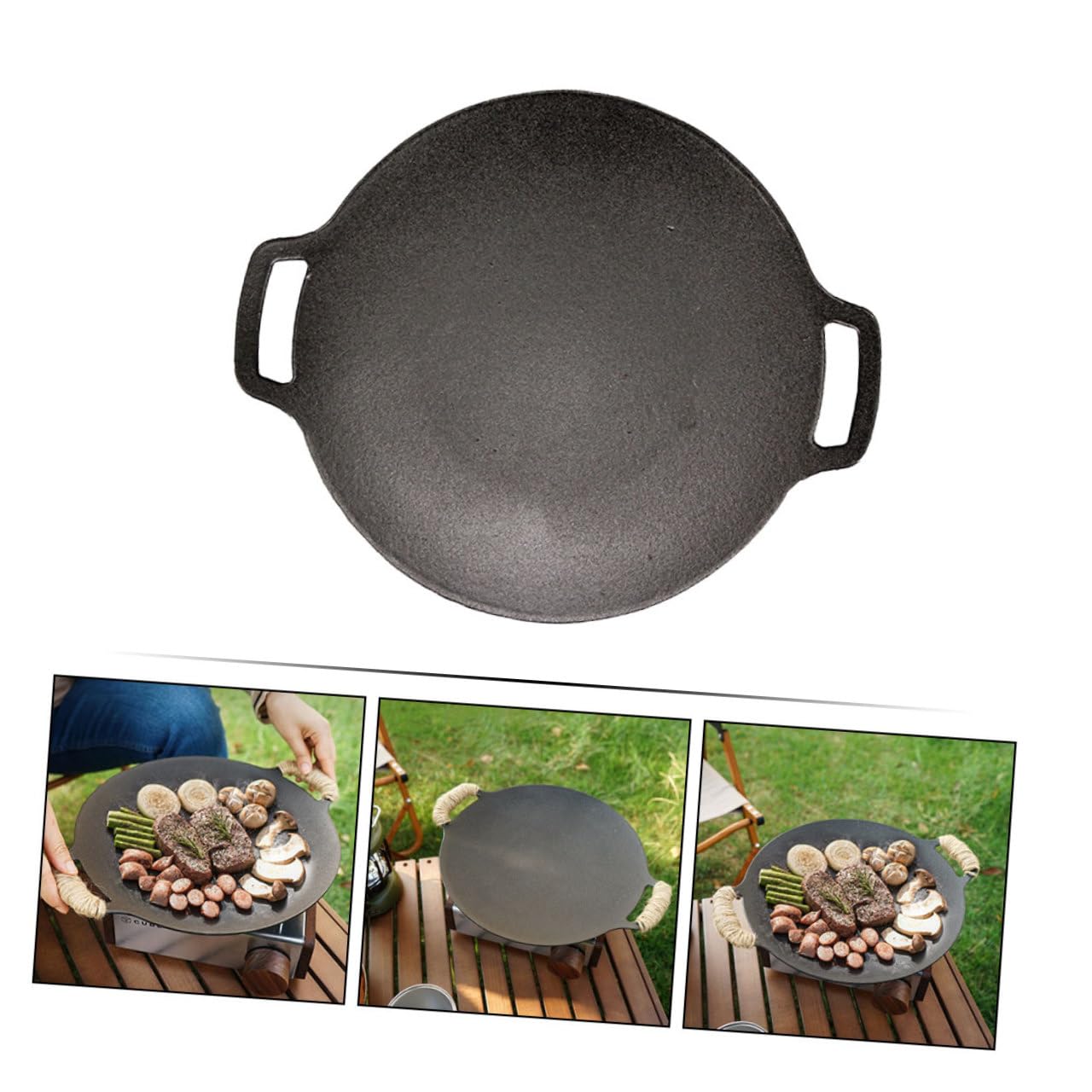 Plancha de Barbacoa de Hierro Antiadherente para Exteriores Bandeja Multiusos para Parrilla para Camping y Cocina