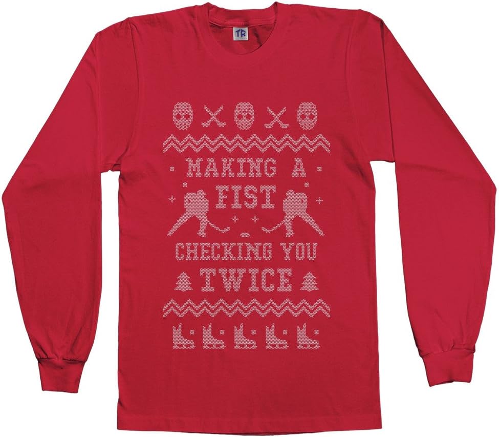 Threadrock Big Girls' Hockey Ugly Christmas Youth L/S T-Shirt