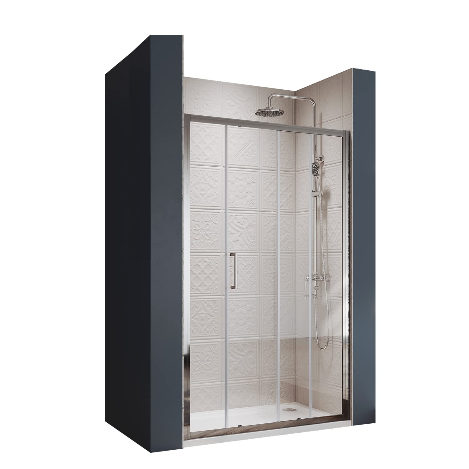 SIRHONA Porte de douche 110x 185 cm coulissante Porte douche extensible Paroi en niche verre trempé pour douche, profilés aspect chromé Cabine de douche coulissante