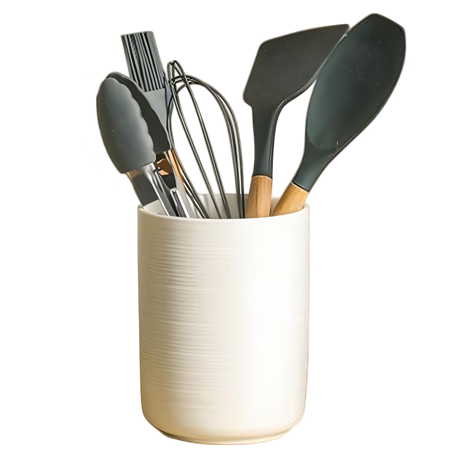 CompadreBol Kitchen Utensil Holder Ceramic for Countertop, 5.31 inch Cutlery Holder, Utensil Crock Holder for Kitchen, White Ceramic Organizer for Knife, Fork and Spoon