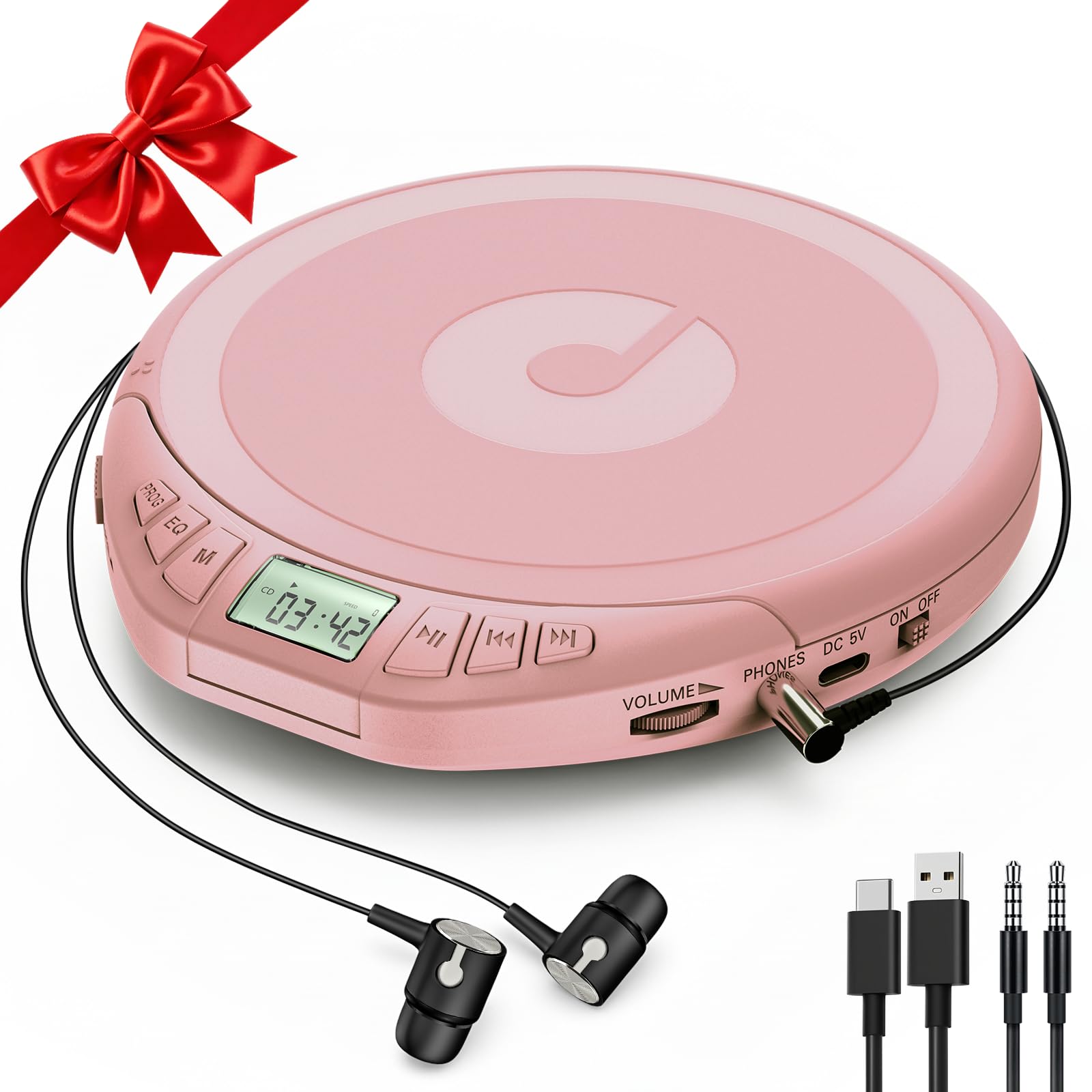 Portable CD Player for Car: Kegaudio with Earphones Anti-Skip LCD Display Personal Disman Disc Player for Car & Sports Supports MP3 WMA PROG & Memory Function-image-49