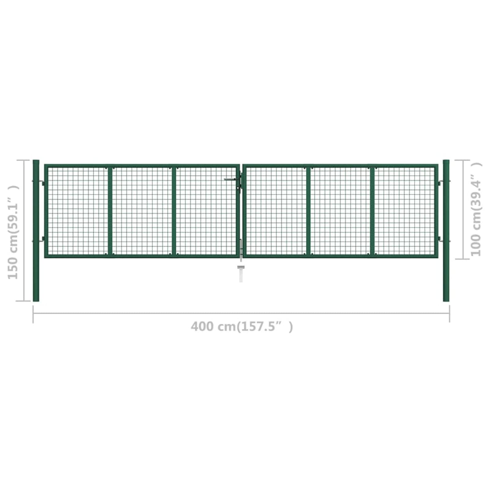 Puerta de jardín de malla de acero, 400 x 100 cm, color verde