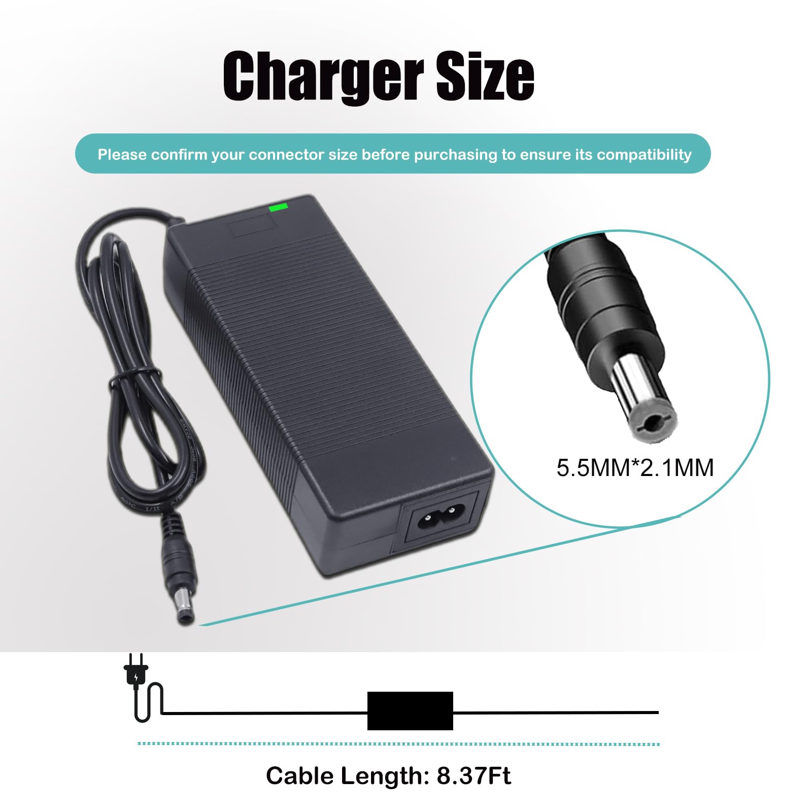 42 V 2 A DC męski adapter do roweru elektrycznego 36 V akumulator litowy, ładowarka do akumulatorów Escooter Ebike ładowarka wtyczka średnica 5,5 mm, 2,1 mm