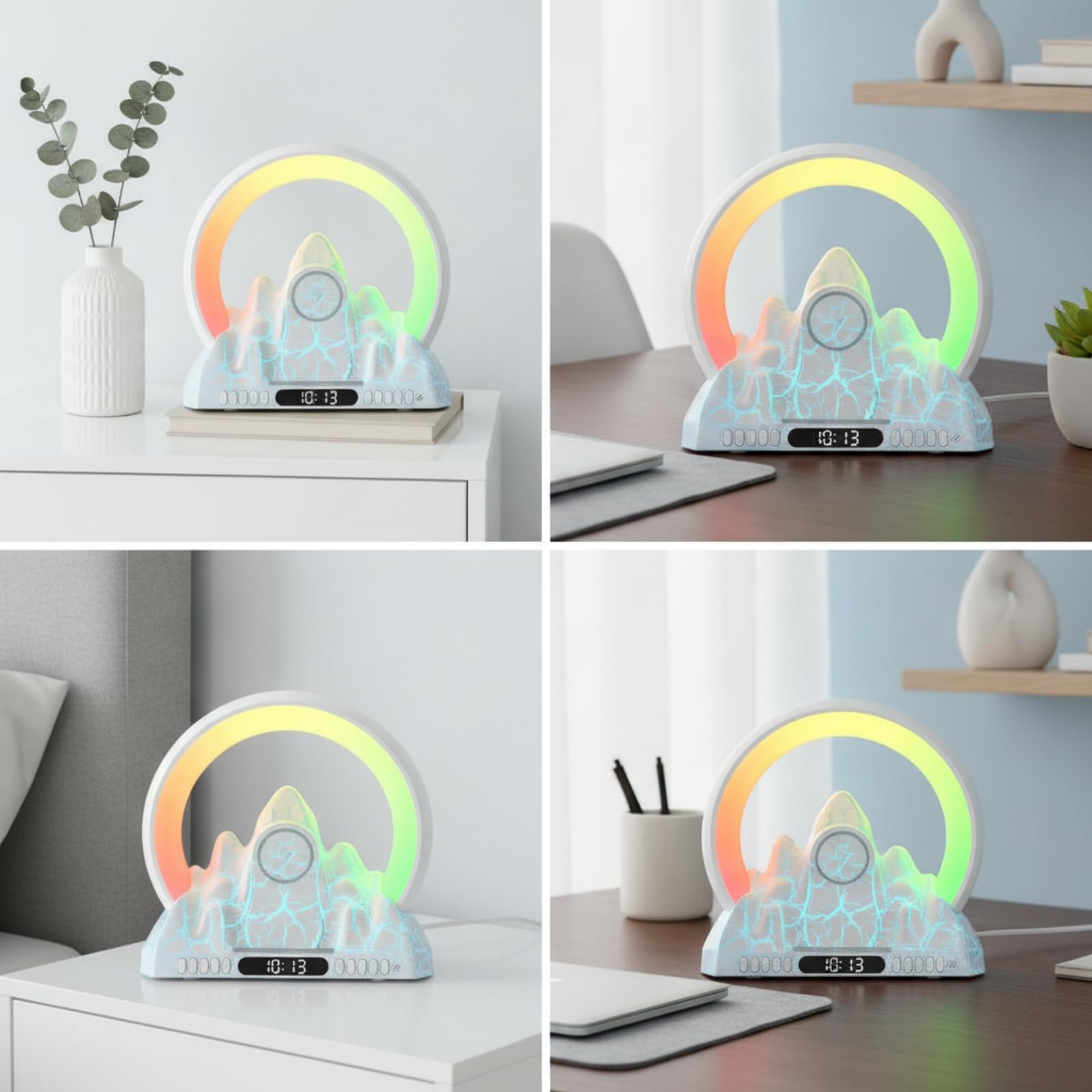 Réveil Veilleuse Multifonctionnelle | Horloge Numérique Intégrée, Lampe Enceinte Bluooth, Lampe Réveil, pr Bureau, Étudiants