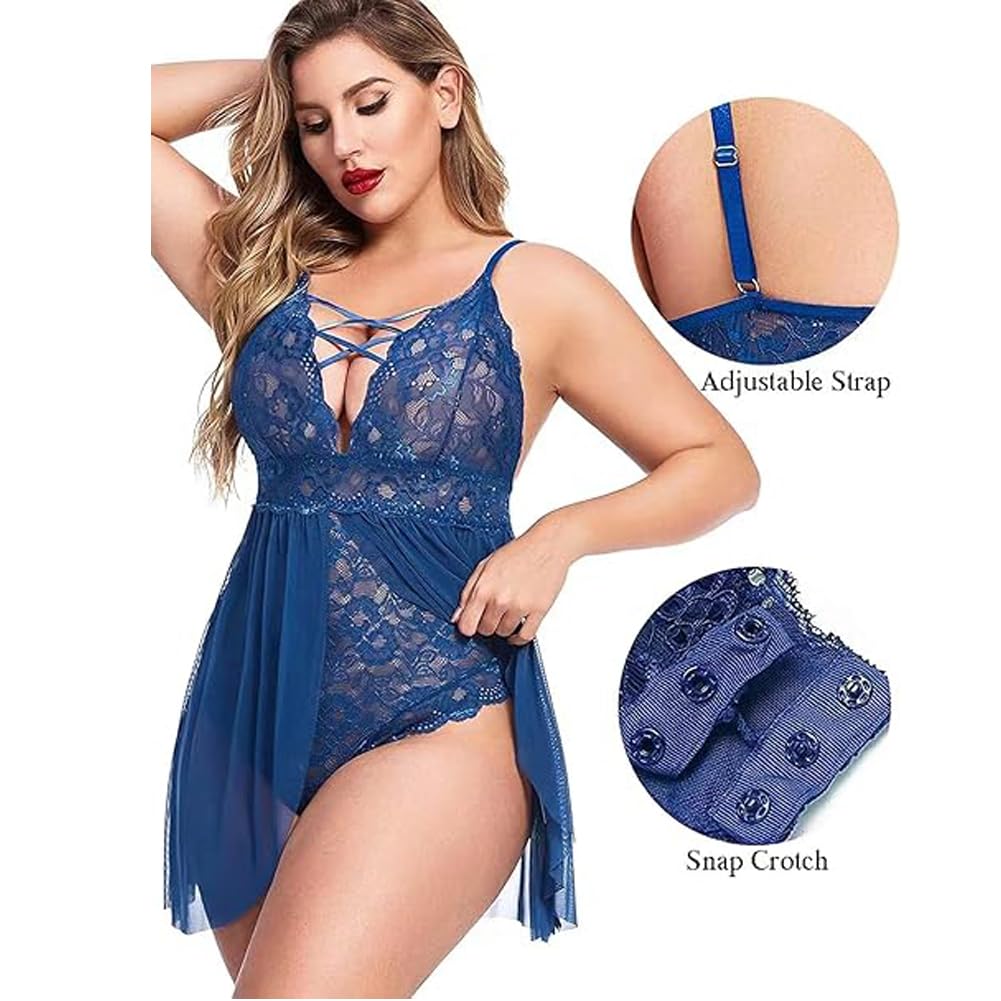 XHYRHTS Sexy Dessous Babydoll Plus Size Damen Chemise Nachthemden Spitze Negligee Unterwäsche Einteiler Nachtwäsche Nachthemd Damen Nachtwäsche