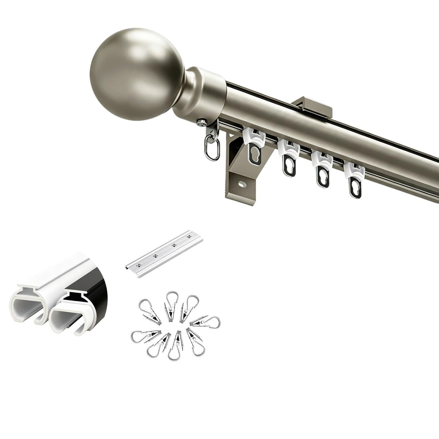 Tringles Rideaux Aluminium Roulement Roulette, Montage Plafond et mur Rail