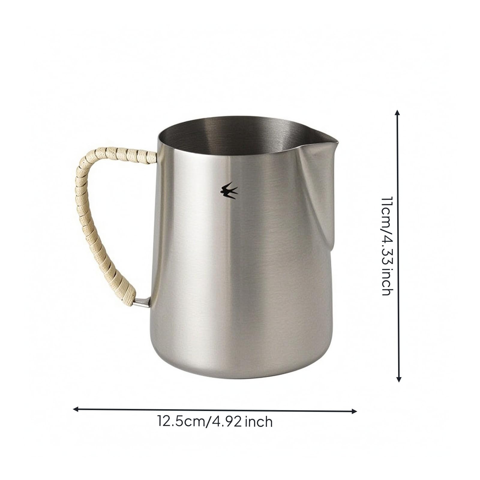Jarra Industrial Jarra Lechera Jarra para Vaporizar Espumador de Leche con Vertedor Curvo Control del Flujo Acero 304 Acabado Cepillado Resistente, 600ml