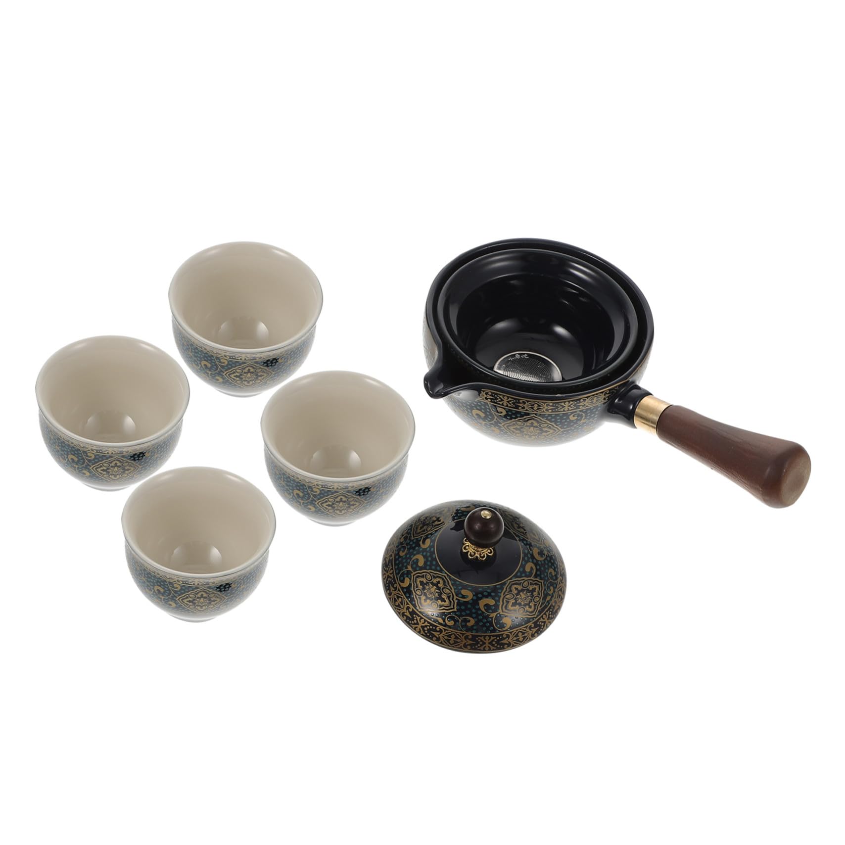 Tetera de cerámica azul de alta calidad con juego de 4 tazas y diseño artesanal