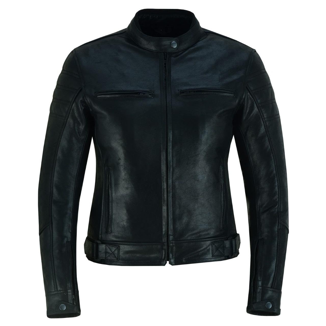 BI ESSE - Giubbino Giacca Pelle Moto Vintage caffè race, completo di Protezioni Rimovibili (Donna)