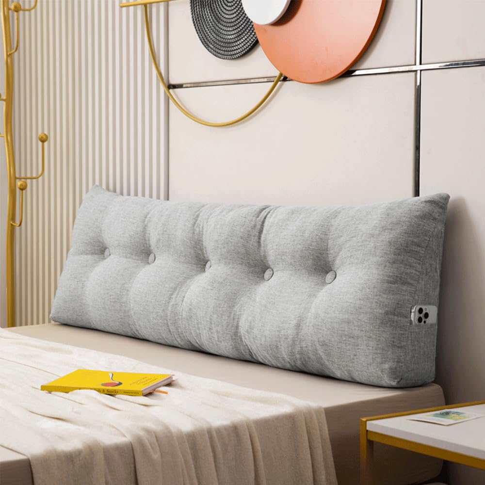 OHMG Coussin De Lecture XL 160cm - Gros Coussin Canapé Triangulaire Lin Support Lombaire Tête De Lit