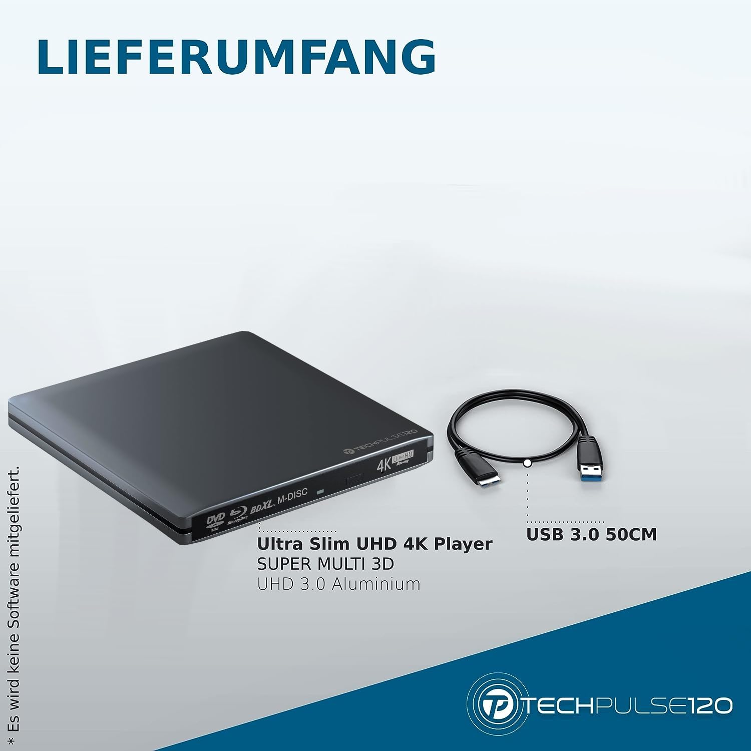 techPulse120 Grabadora de BLU-Ray USB 3.0, versión 3 Aluminium Gris aluminio / antracita
