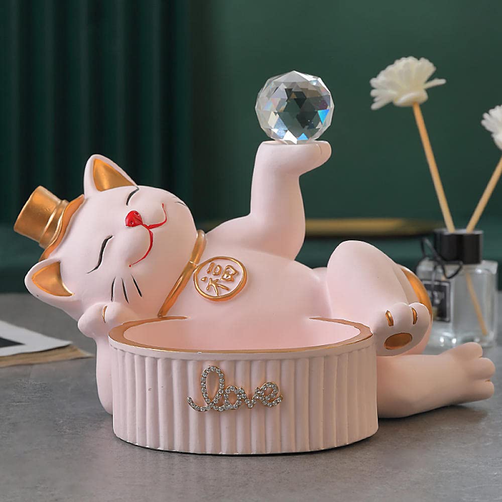 UDRJU Statue Artigianato Caja De Almacenamiento Creativa para Gatos con Bola De Cristal, Decoración del Hogar-C
