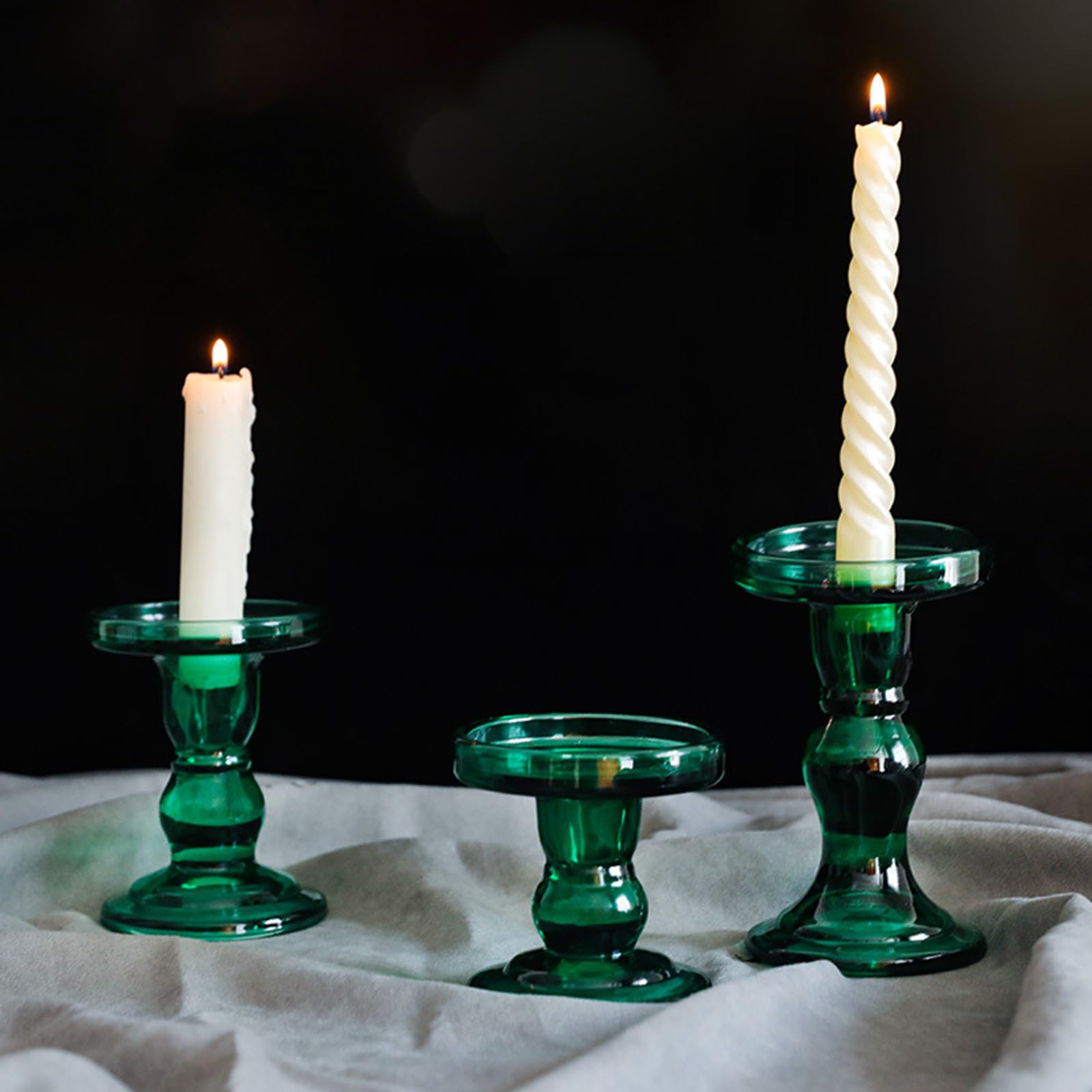 Dekoratives Glas Kerzenhalter Set, 3-teilig, römische Säulen Designs, Kerzenständer für abendliche Tischdekorationen, Glas Kerzenhalter