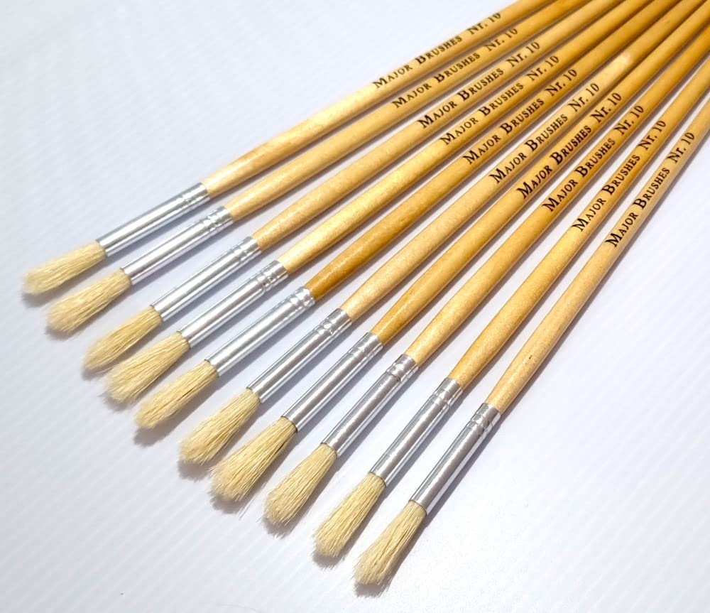 Major Brushes Natural Hog Bristle Long Round Brushes Size 10 - Pack Of 10