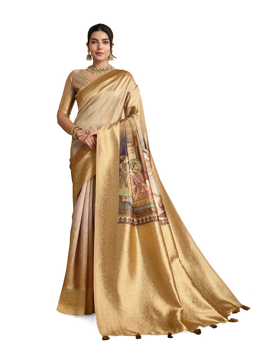 Elegant Silk Saree with Stunning Digital Print – Traditional & Trendy Woven Design Kalamkari Printed Zari Saree-image-32