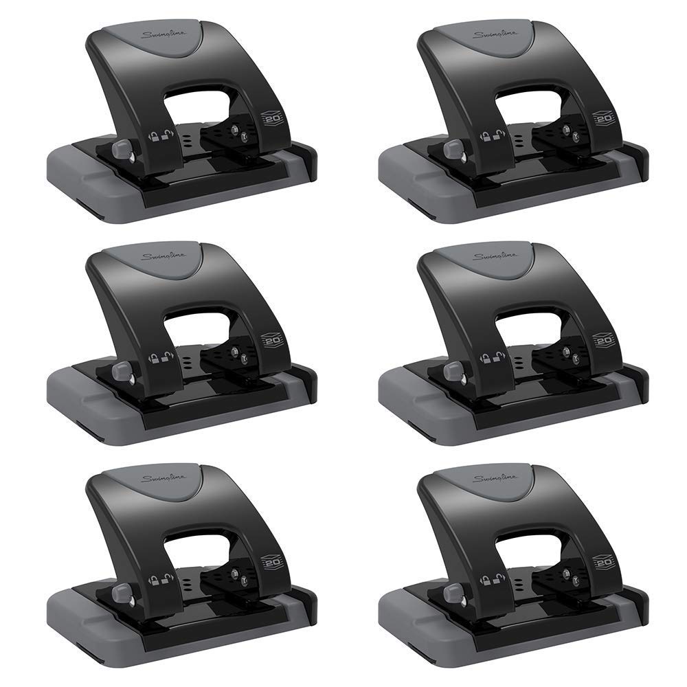 Swingline Punzonatrice a 2 fori, SmartTouch con guida per bordi, capacità di perforazione di 20 fogli, bassa forza necessaria, nero/grigio, confezione da 6 (74135CS)