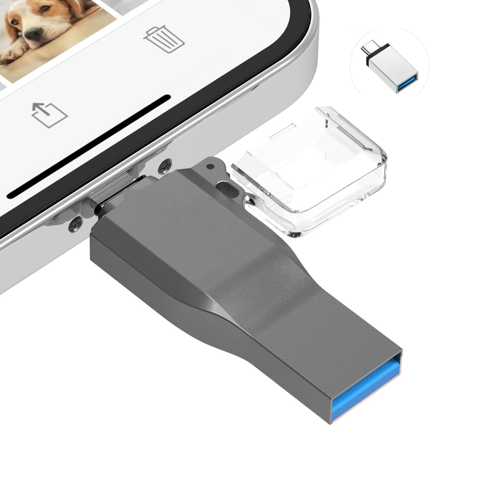Chasisna Memoria Esterna da 64GB, Compatibile con phone, pad, tablet, PC e smartphone Android con supporto USB C. Design 3 in 1, trasferimento rapido di foto e video.