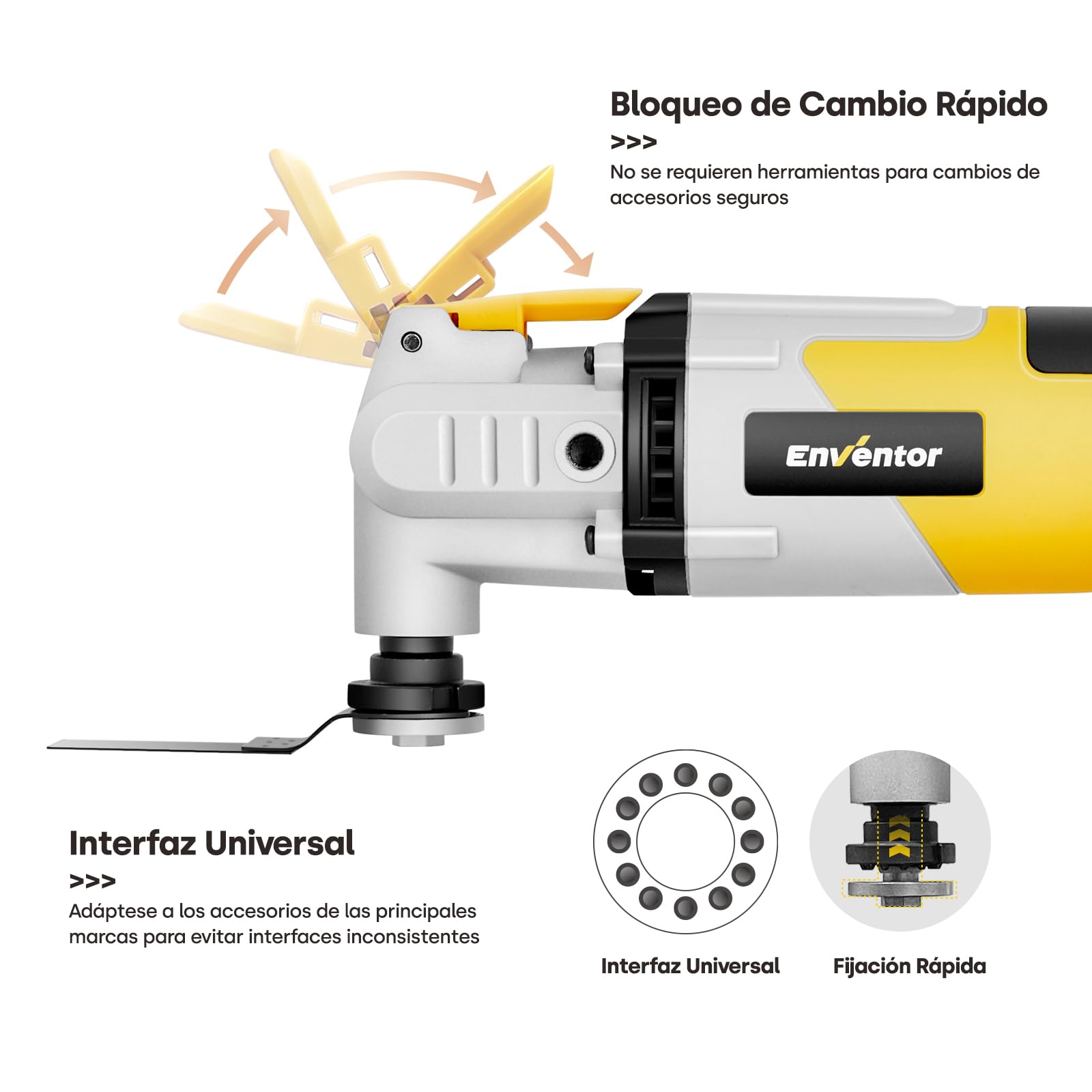 Enventor Multiherramienta Oscilante, 280W, Mango Auxiliar, 42 Accesorios | Herramientas Oscilantes 15000-22000OPM, 6 Velocidades Variables, Ángulo de Oscilación 3°, para Cortar, Lijar, Raspar
