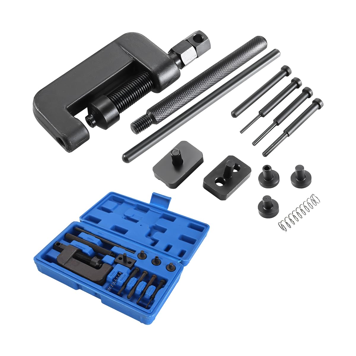 Motorcycle Chain Brake Tool Kit, 13PCS Motorbike Chain Braker Set with C Frame 3 Anvils 4 Brake Tips, Dirtbike Link Repair Removal Tool, Fit for Cam & 25 to 630 Chains