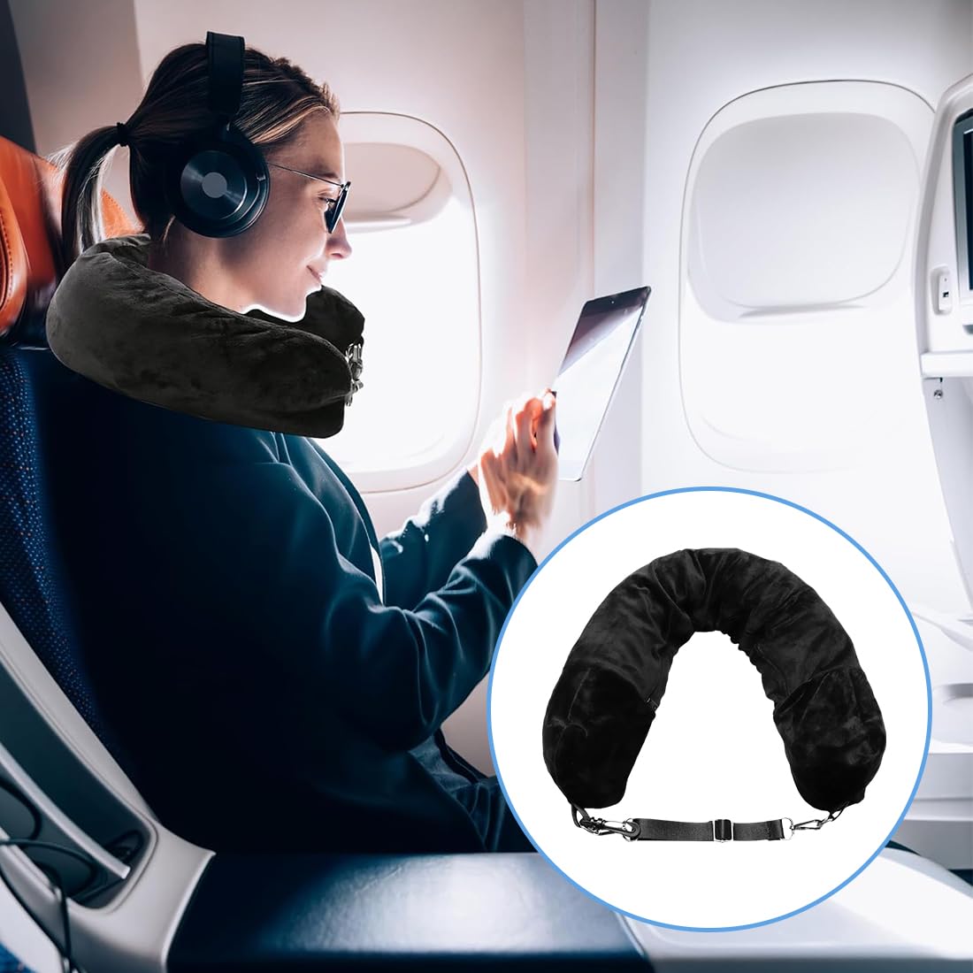 Cuscino Da Viaggio Riempibile A U - Cuscino Cervicale Per Aereo E Auto Grigio - Foto 9