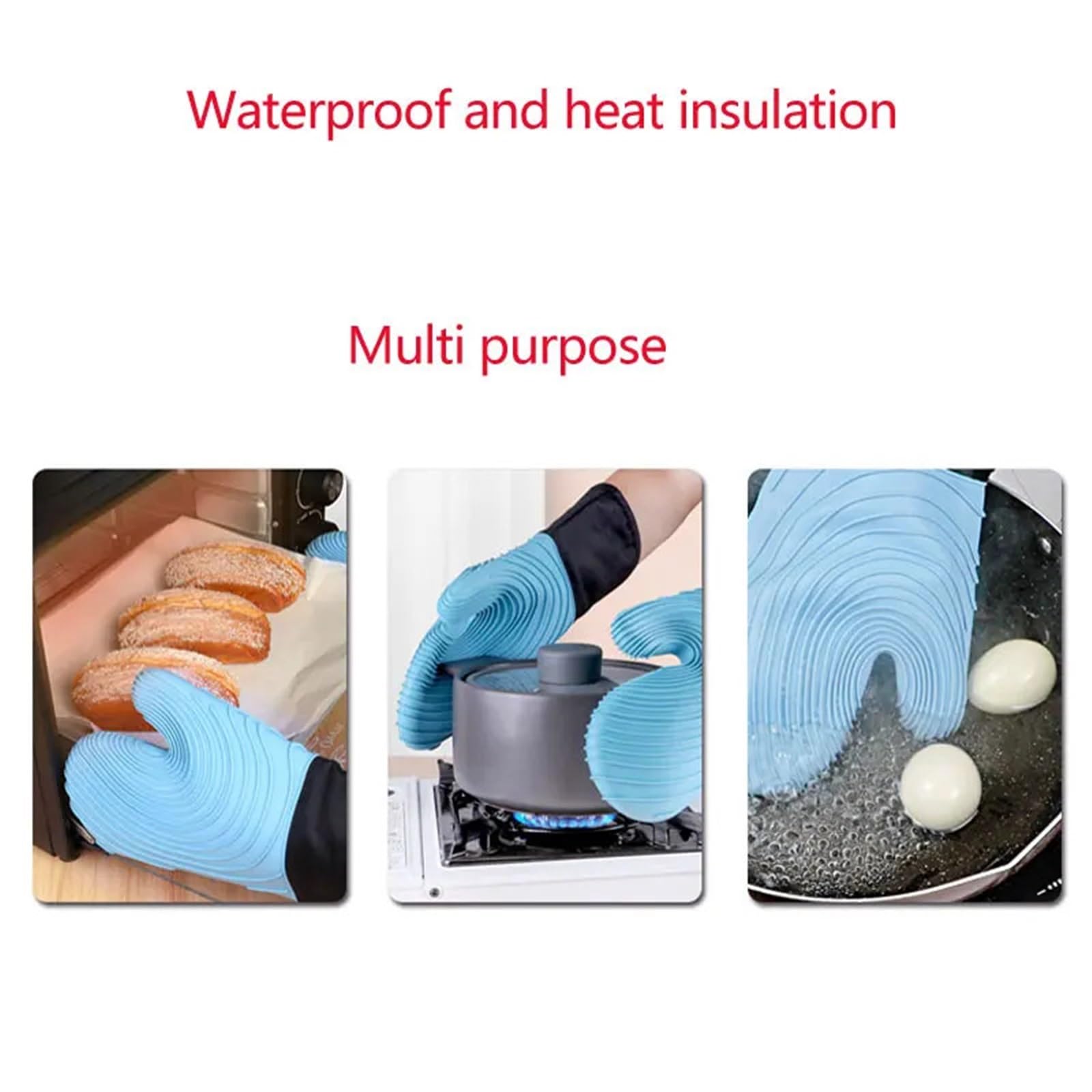 MRKU Guantes de Cocina para Hornear, Guantes de Silicona Flexibles, Juego para Utensilios de Cocina, Extra Largos, Profesionales y Resistentes al Calor.