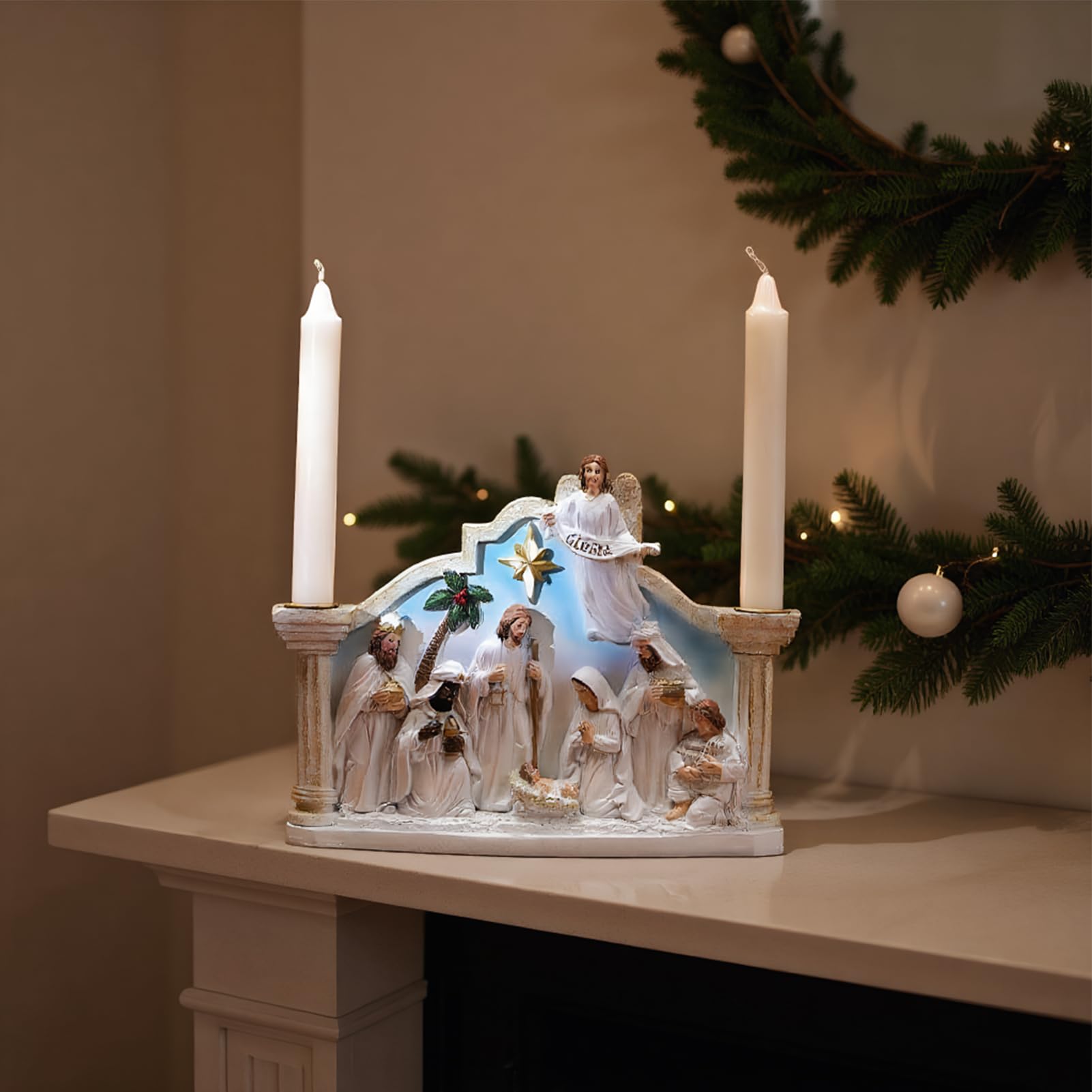 Portacandela Presepe Avvento Statua Candeliere Natalizio per Feste