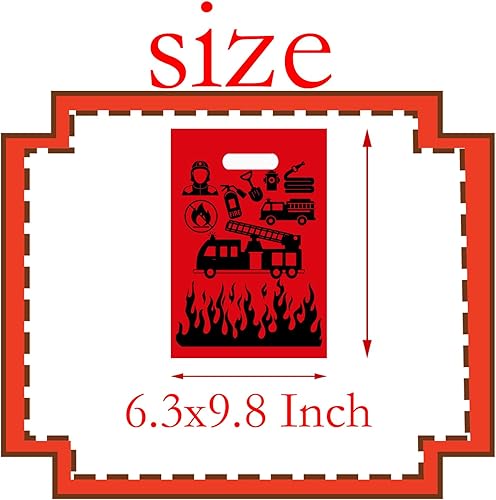 Miniatura 3 de CupaPlay 50 bolsas de plástico para decoración de camión de bomberos, bolsas de plástico para fiestas temáticas de bomberos, suministros para