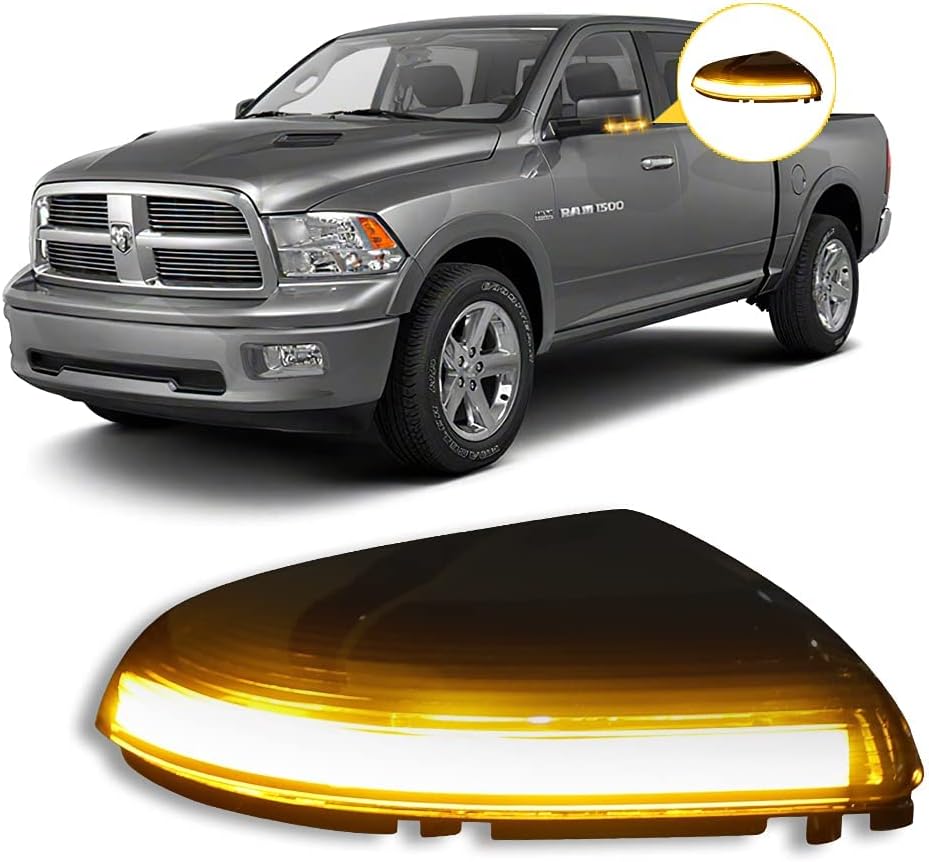 Sequential LED Side Mirror Turn Signal Light and Housing Driver& Passenger Side Compatible With Dodge Ram 2009-2014 1500 2010-2014 2500 with Smoked Lens Cover (2PCS), DGLSD-US-HS