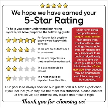 5 Star Rating Magnets for your Air Bnb Needs - Our Airbnb Signs are Great Supplies, Vrbo, Rental Friendly Decor - Our Airbnb Signs for Hosts Help to Encourage Guests to Leave a 5 Star Rating