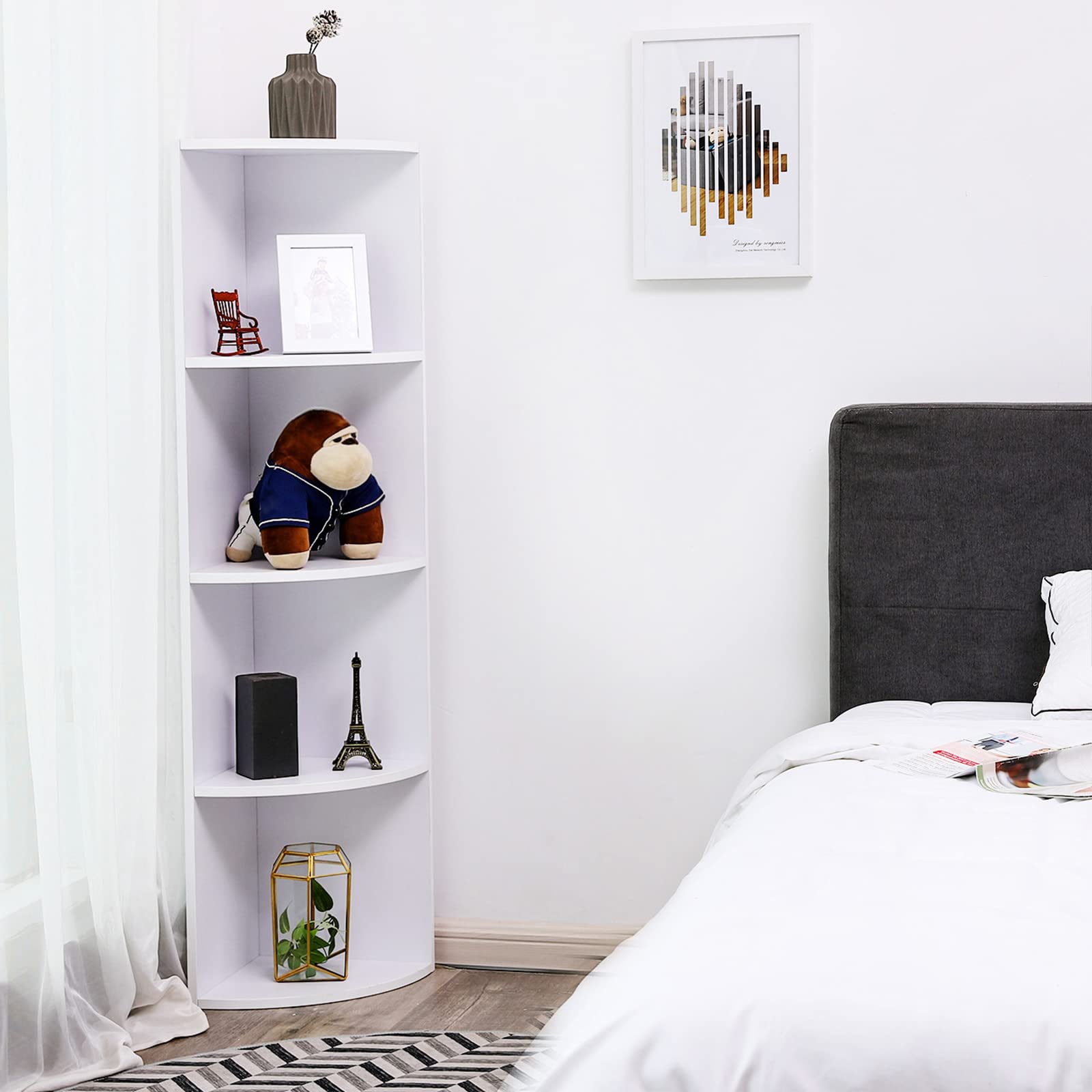 VASAGLE Custos Collection - Étagère d'angle à 4 Niveaux, Étagères de Rangement Autoportantes, Bibliothèque en Bois, pour Cuisine, Chambre, Salon, Bureau, Blanche LBC42WT