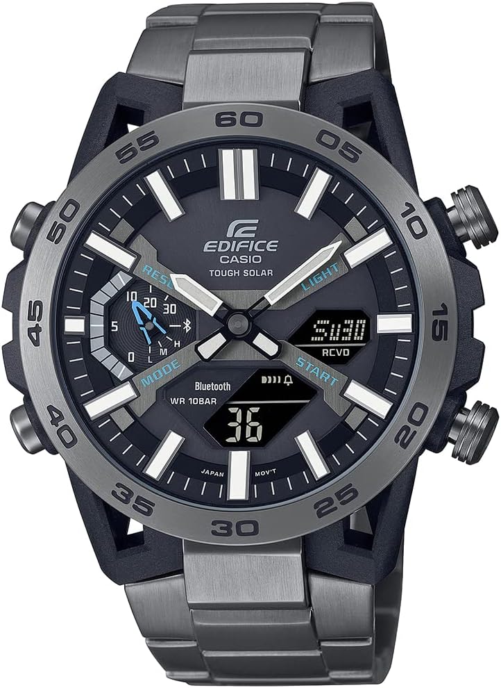 Edifice ECB-2000DC-1ADF Black Analog-Digital Dial Gray Ion Plated Stainless Steel Band Men's Watch Smartphone Link Tough Solar ED565