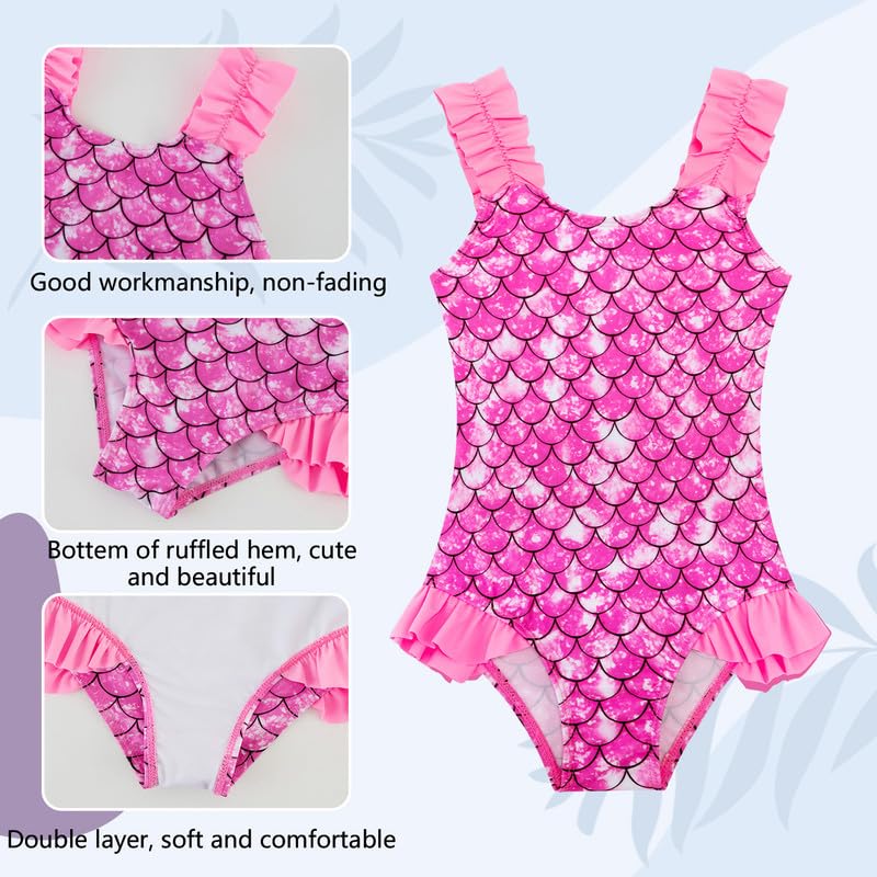 Bañador de niña con volantes elástico y secado rápido de 4-5 años rosa 5