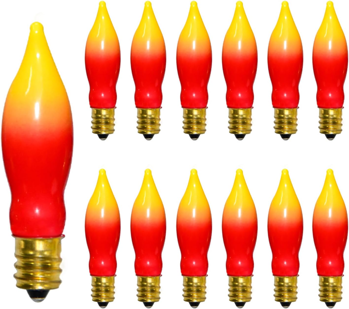 12 Pack C18 Red and Yellow Flame Light Bulbs, E12 Candelabra Bulb Candle Light Bulbs, Ideal for Christmas Halloween Decorations Replacement Bulbs for Window Candles & Candle Holder, 7 Watt