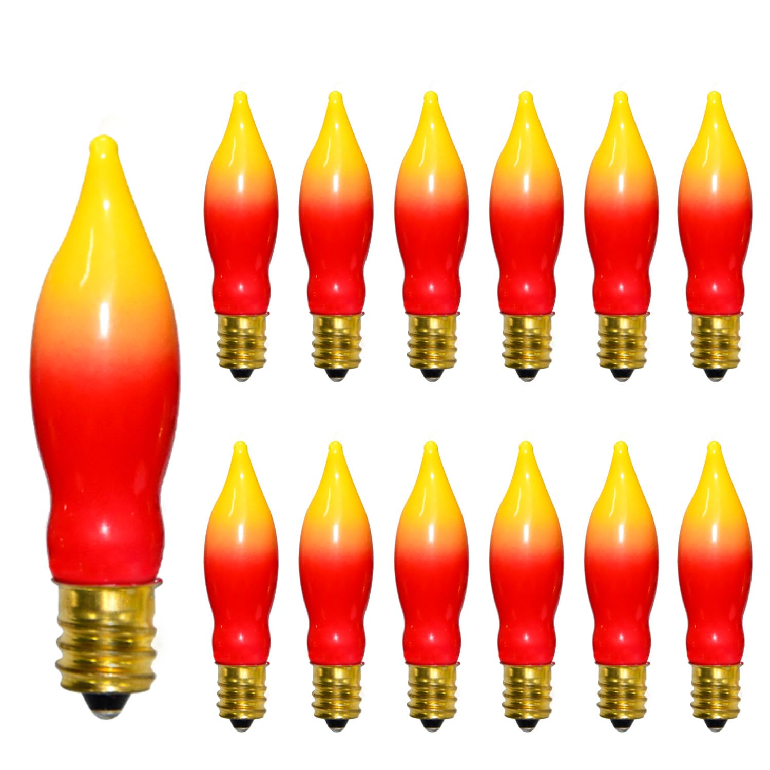 12 Pack C18 Red and Yellow Flame Light Bulbs, E12 Candelabra Bulb Candle Light Bulbs, Ideal for Christmas Halloween Decorations Replacement Bulbs for Window Candles & Candle Holder, 7 Watt