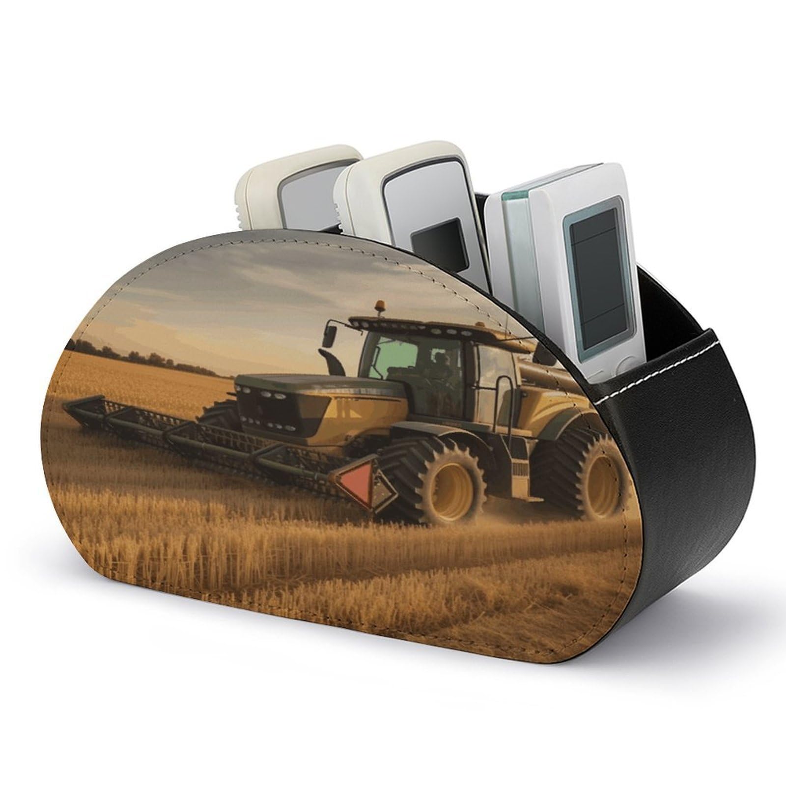 VstaDank Farm Tractor Harvest Remote Control Holder with 5 Compartments Pu Leather TV Remote Caddy Storage Box Desktop Organizer Store Controller DVD Brush Pens Glasses&Office Supplies