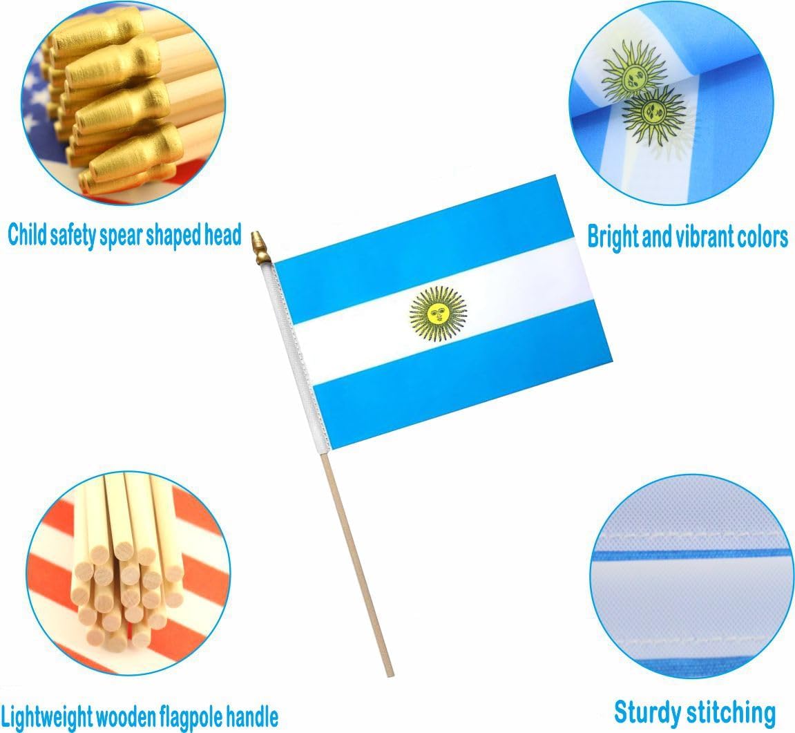 20 Pack Argentina Flags Argentine Stick Flag Small Mini Handheld Flags with 12.6inch Wooden Poles for National Day,World Cup,Sports Events, Party Decorations (5×8 Inches) - Image 3