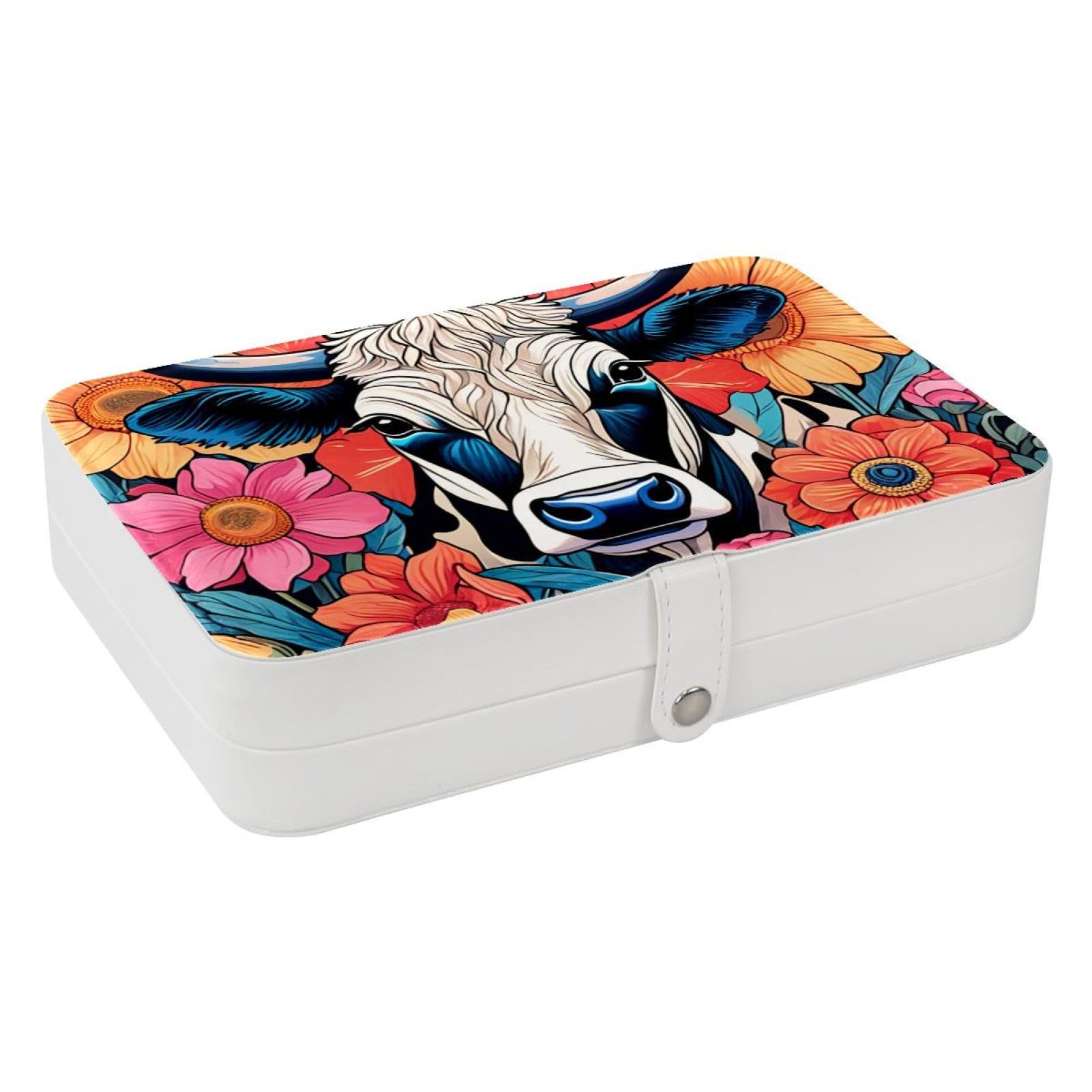 Boîte à bijoux pour femmes et filles voyage imprimé vache coloré