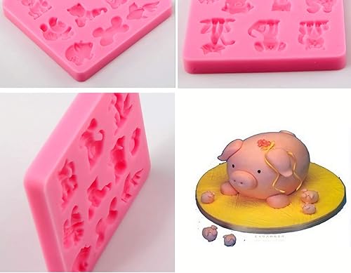 Miniatura 4 de HengKe 2 moldes de silicona para gatos, perros y zorros, de varias formas de animales de dibujos animados, moldes de grado alimenticio para fondant,