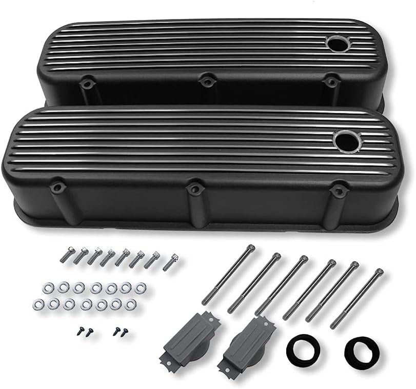 DEMOTOR PERFORMANCE Tall Finned Aluminum Valve Covers Retro Black Fits 1965-95 BBC Chevy 396 454 502