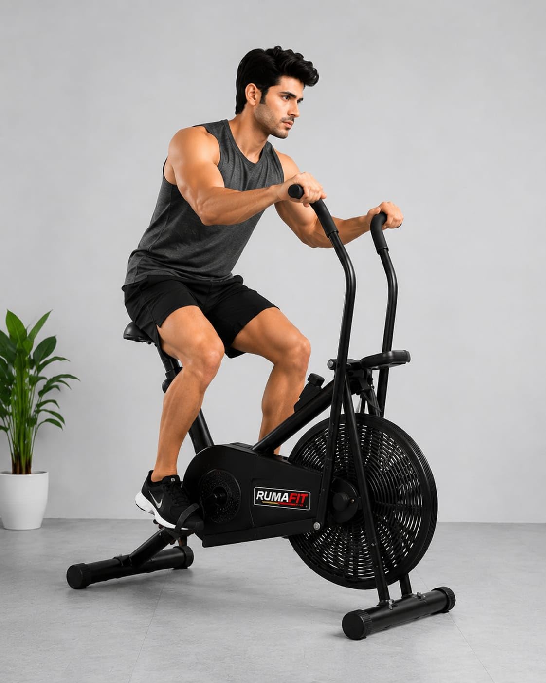 Air Bike Exercise Cycle for Home Gym, Heavy Duty Steel, Moving Handles, Adjustable Seat, Digital Meter-image-35
