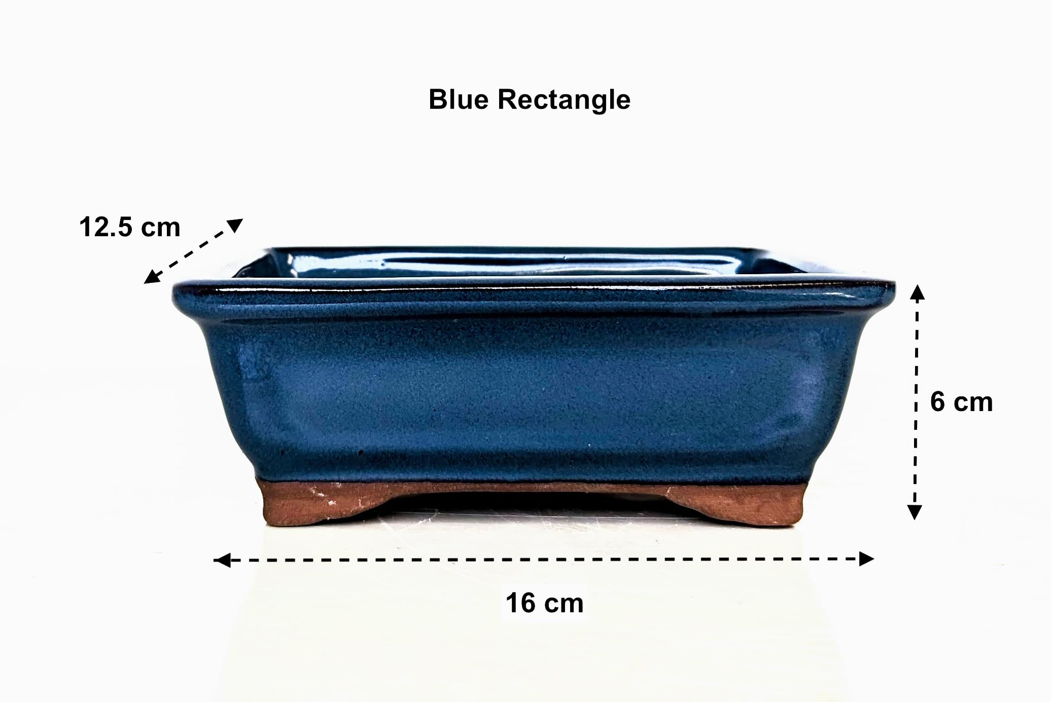 Glazed Ceramic Bonsai Pots without trays (Metallic Blue, 16cm) - Image 2
