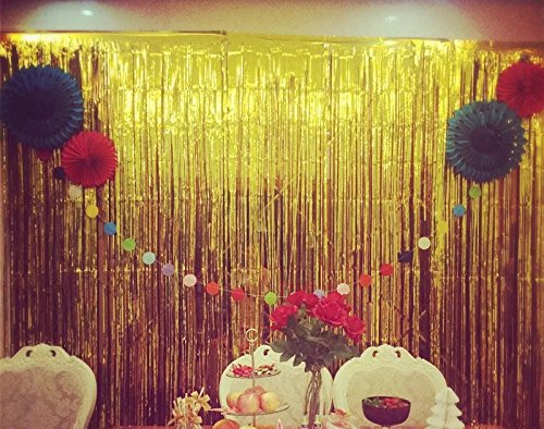 Asunflower 9.8 Ft Metallic Tinsel Foil Fringe Curtains Gold Foil Curtains Backdrop For Parties Photo Background Wedding Decoration, Indoor & Outdoor Party Streamers #TOP6