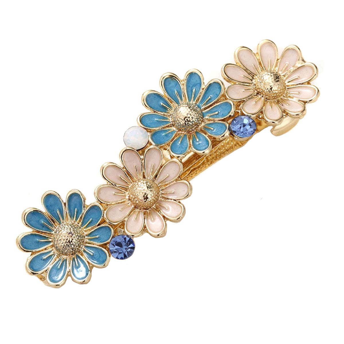 Women Lady Exquisite Sunflower Daisy Flower Hair Barrette Clip Accessary Vintage Metal French Barrettes Hair Clasps Accessories (Blue)