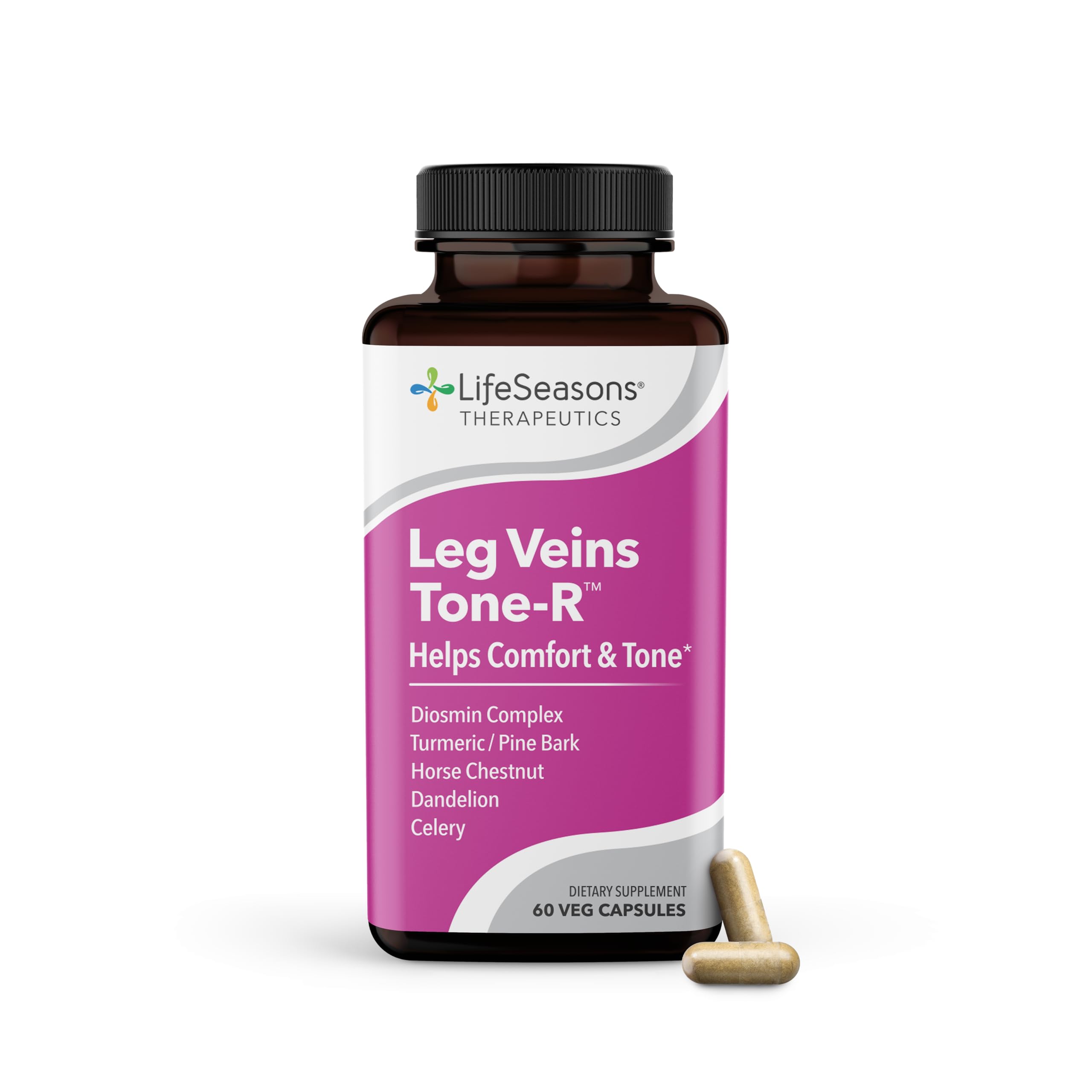 LifeSeasons Leg Veins Tone-R - Supports Vein Health & Circulation - Reduces Spider Veins, Restlessness & Heavy Legs - Enhances Vascular Strength - Diosmin, Horse Chestnut & Turmeric - 60 Capsules