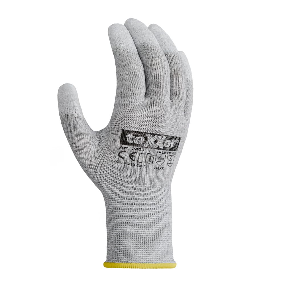 texxor 240 Stück Strickhandschuhe ESD 1 2403, Karton, grau-weiß, 7/S, Strickhandschuhe,Arbeitshandschuhe, Schutzhandschuhe