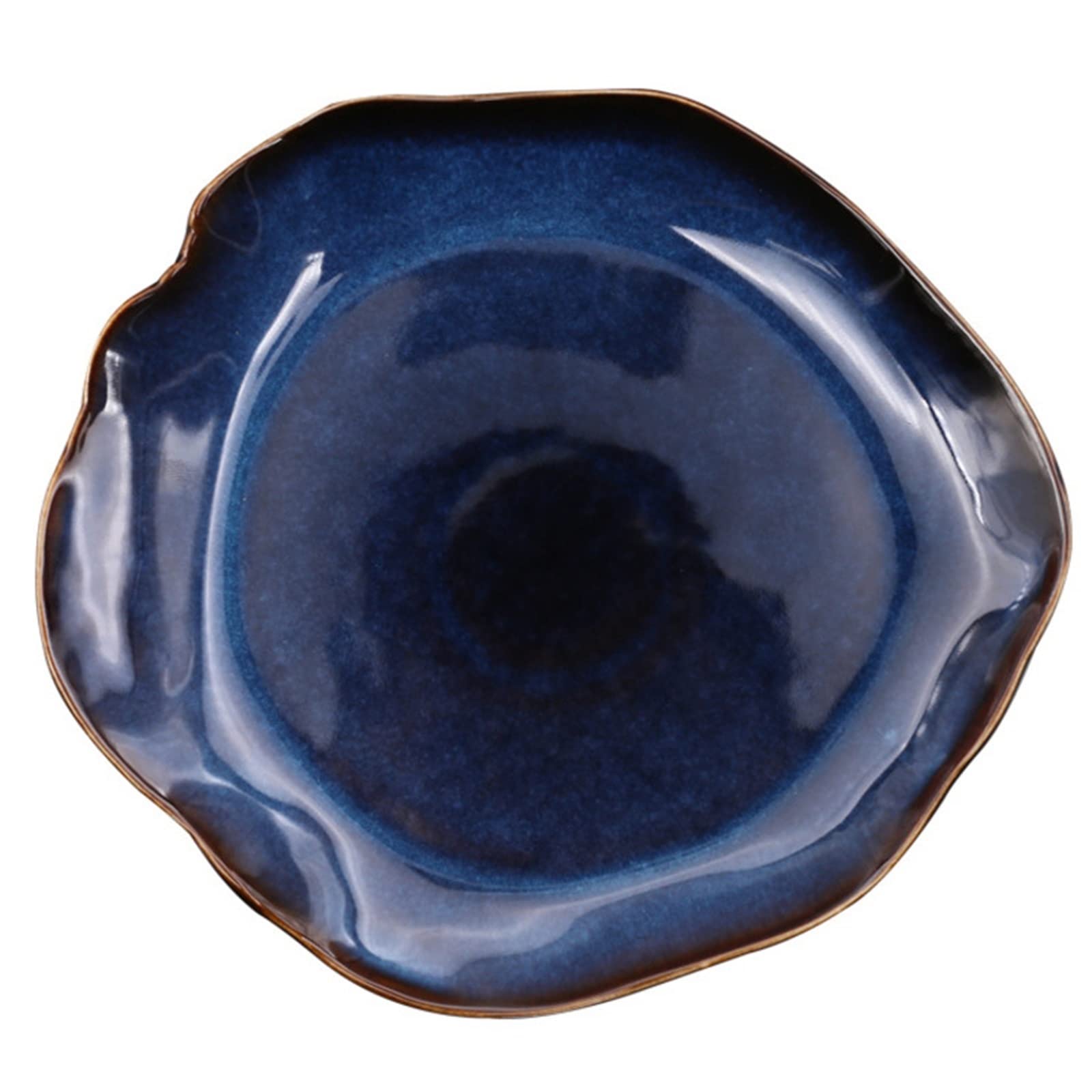 JINGYAN Breakfast Trays Irregular Ceramic Flat Plate Food Dish Pottery Deep Blue Dinnerware Salad Platter Dishes Set Kitchen Decoration Tableware(7.5 Inch)