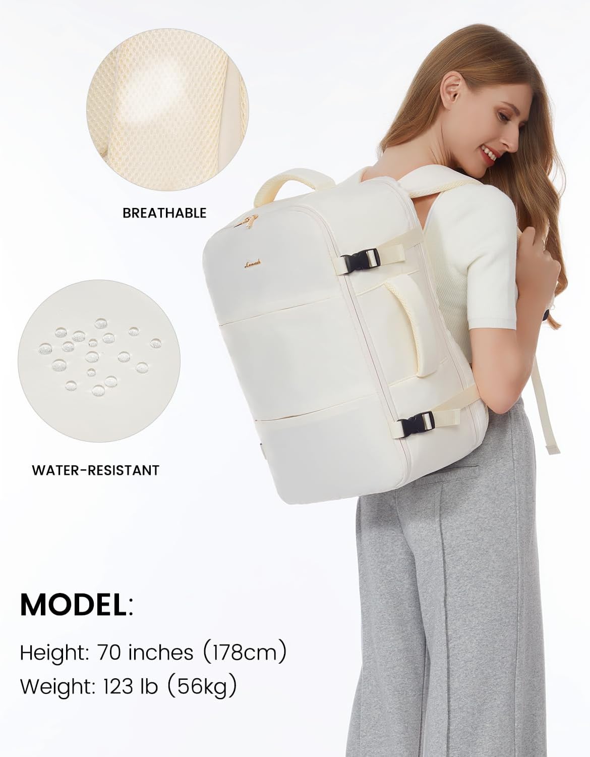 LOVEVOOK Travel Backpack for Women,35L Carry On Backpack Flight Approved with 3 Packing Cubes,TSA Personal Item Travel Bag Fits 15.6” Laptop,Weekender Hiking Business Luggage Daypack Beige