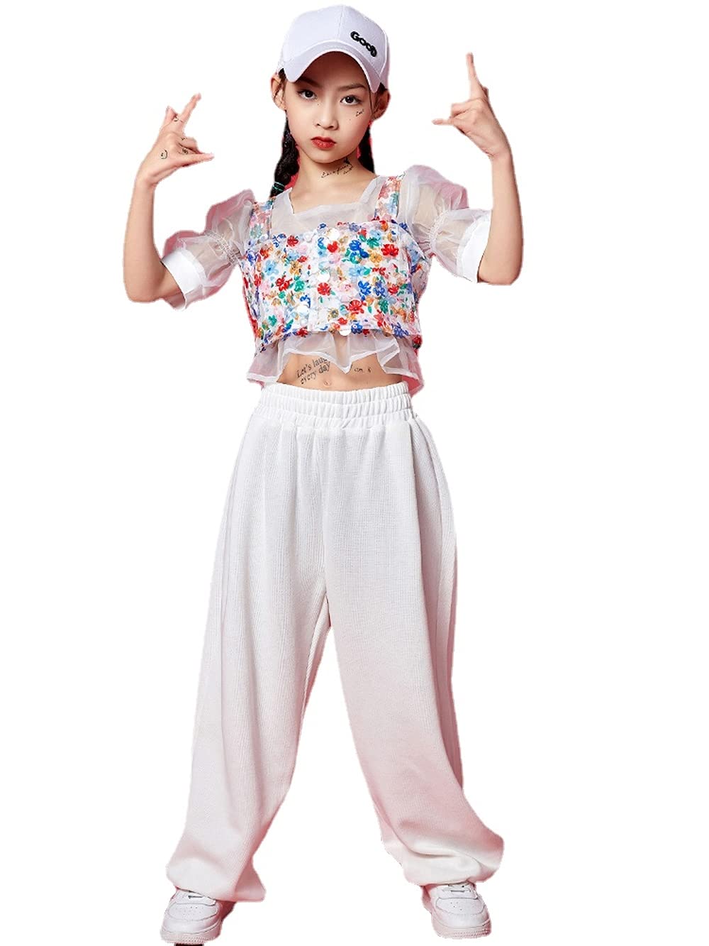 Amazon.co.jp: 子供服 キッズダンス衣装 ガールズ 花柄 HIPHOP 女の子